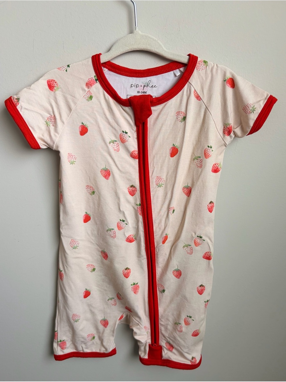 Pip + Phee Red-Trim Strawberry One-Piece for Kids